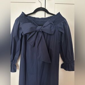 Aqua XS Navy Off-Shoulder Mini Dress with Bow Tie Back
